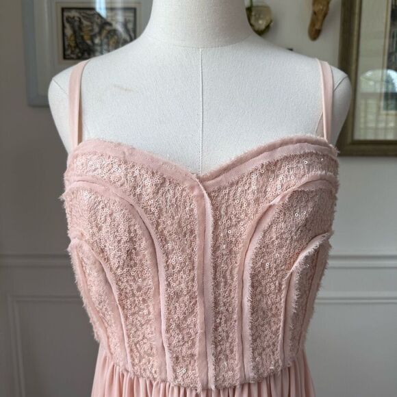 BCBGMaxAzria Bare Pink Sequin Chiffon Short Cocktail Homecoming Dress 10 - Picture 2 of 8